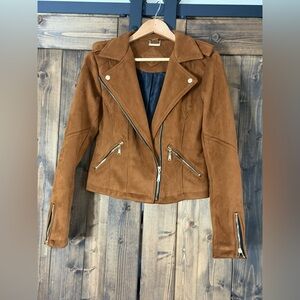 Jou Jou Tan Leather Jacket with Zipper Accents